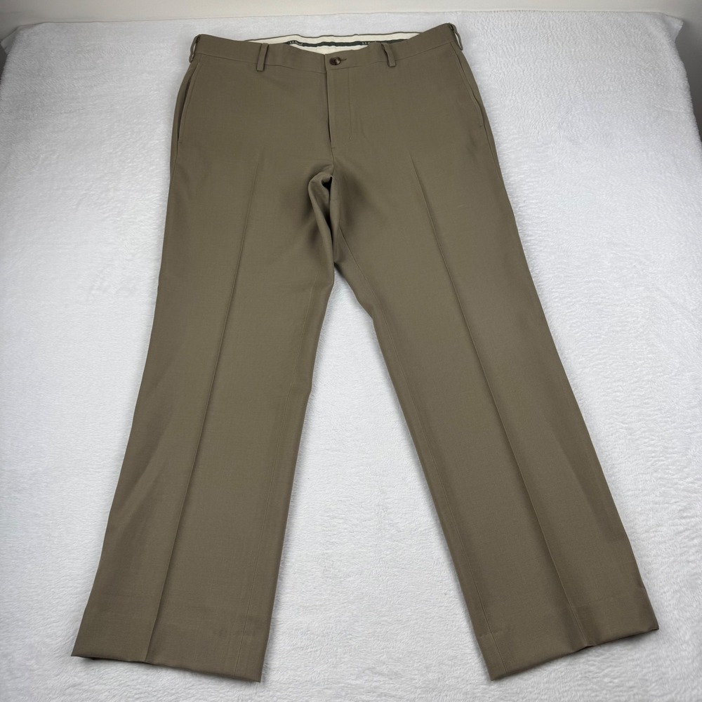 LL Bean 100% Wool Dress Pants Mens 36x30 Olive Drab Standard Fit Flat‎ Front